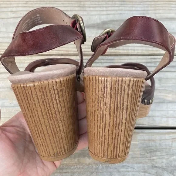 Dansko Dawson Leather Woven Sandal Ruby Vintage Wooden Platform Block Heels - Picture 10 of 11